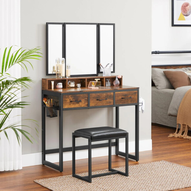 CaliCosy Make-upconsole met spiegel, opbergruimte en krukje l90 cm 2930213 large