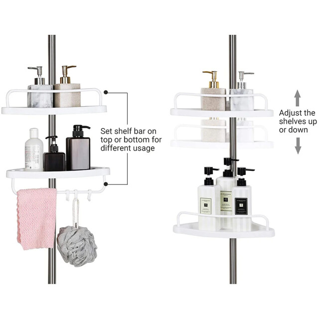 CaliCosy Hoekdoucherek met telescopische stang, 4 planken, 3 haken en 1 handdoekhouder - 2929413 large