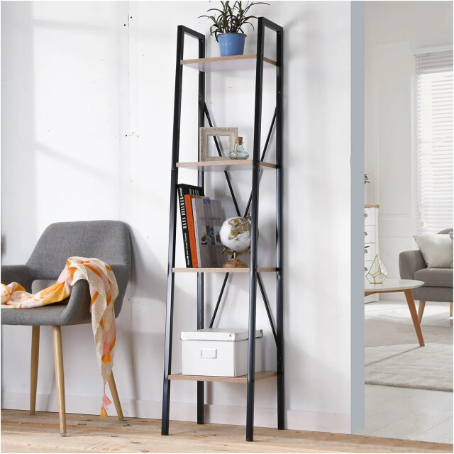 CaliCosy Boekenplank met 4 tiers industriële houtenlook en metaal meubels h148 cm - 2929334 large