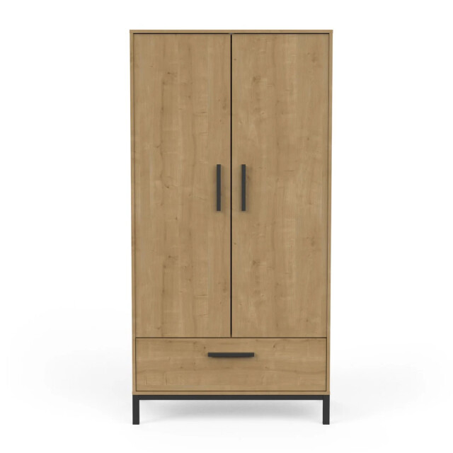 CaliCosy Kast 2 deuren en 1 lade eiken en mat zwart craft h180 cm 2930073 large
