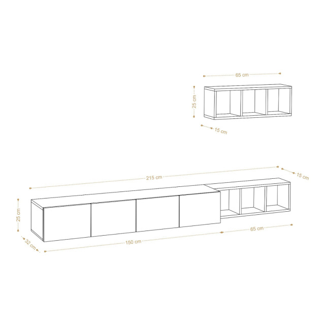 CaliCosy Tv-meubel 4 deuren wit met eikenrek l215 cm pia 3038929 large