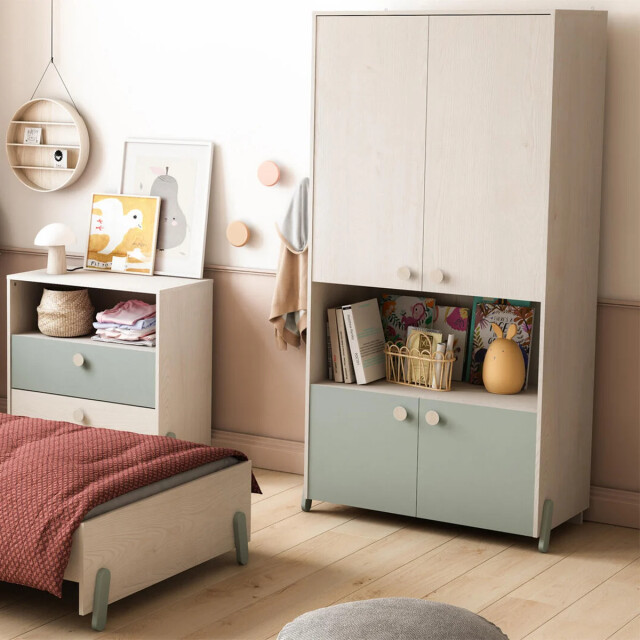 CaliCosy Scandinavische kast 4 deuren 1 nis, hout en groen decor l89 cm ilian 2931894 large
