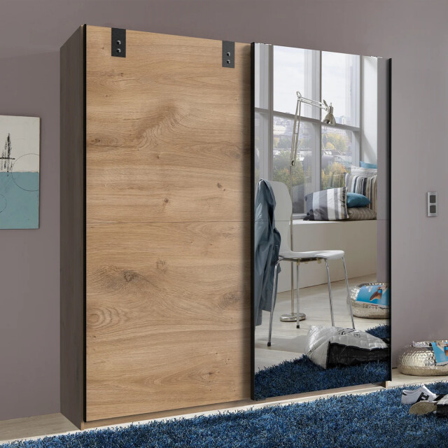 CaliCosy Kledingkast 2 schuifdeuren 1 spiegeldeur + 1 eiken deur l180 cm 2930653 large