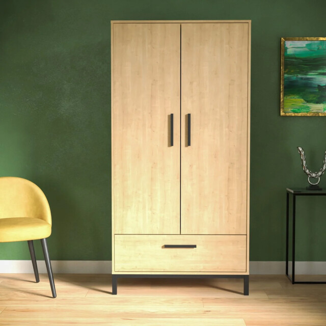 CaliCosy Kast 2 deuren en 1 lade eiken en mat zwart craft h180 cm 2930073 large