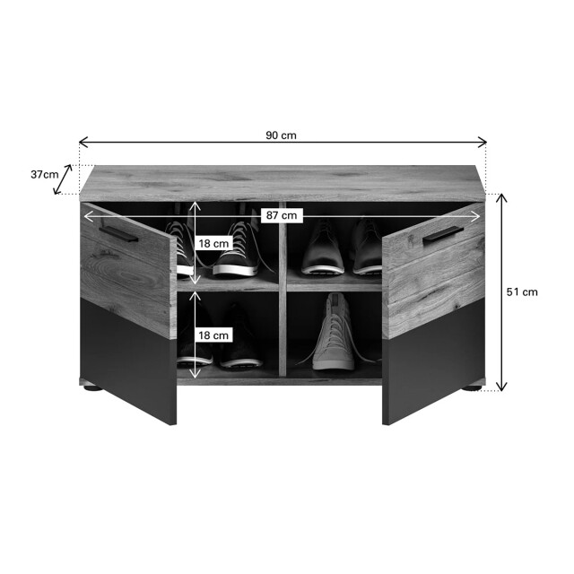 CaliCosy Bank met schoenenopberger 2 deuren l90 cm mason 2951207 large
