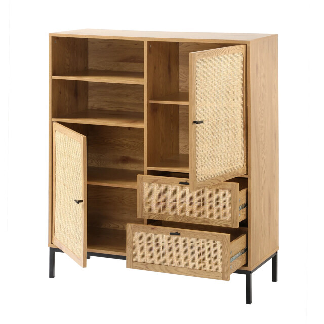 CaliCosy Hoge buffetkast met natuurlijke rotan fronten l100 x h120 cm jaya 2930194 large