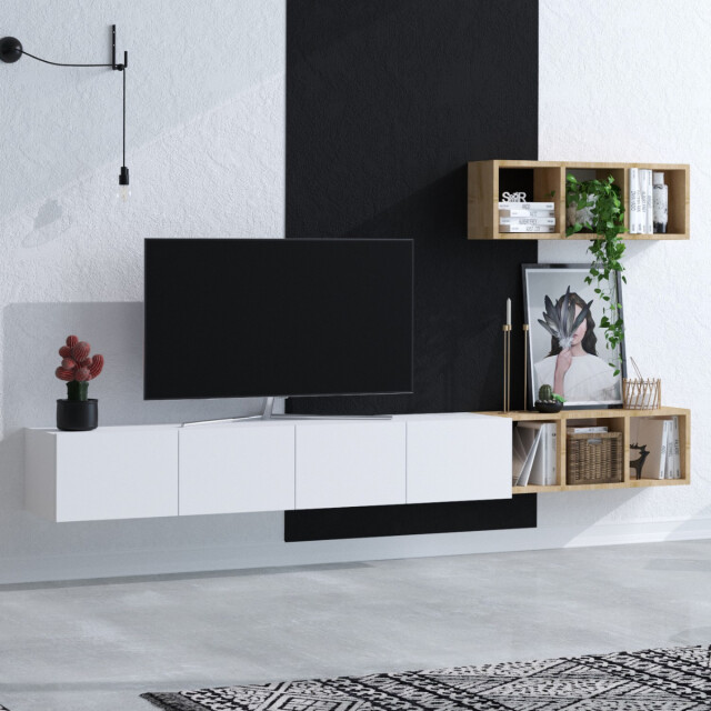 CaliCosy Tv-meubel 4 deuren wit met eikenrek l215 cm pia 3038929 large