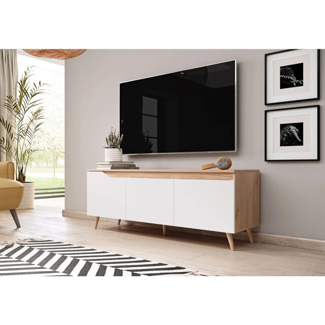 CaliCosy Tv-meubel met 3 deuren in houtkleur en witte kleur scandinavische stïjl- l140 2929954 large