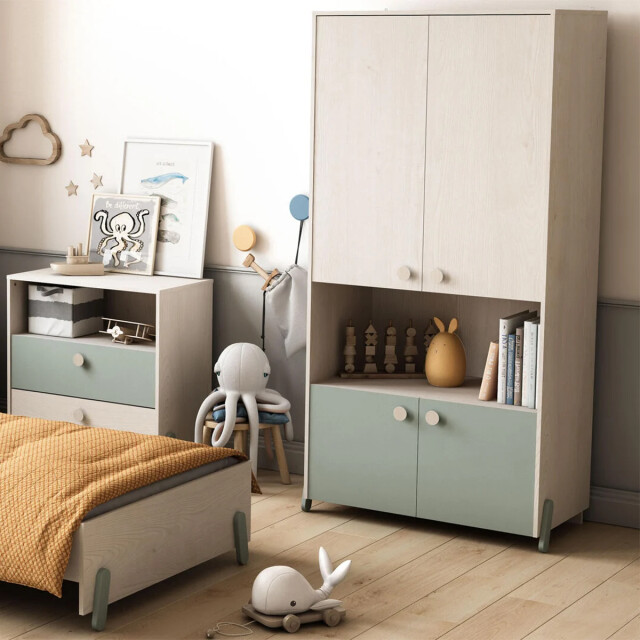 CaliCosy Scandinavische kast 4 deuren 1 nis, hout en groen decor l89 cm ilian 2931894 large