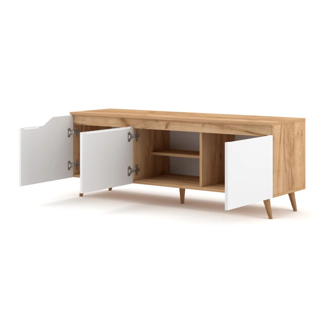 CaliCosy Tv-meubel met 3 deuren in houtkleur en witte kleur scandinavische stïjl- l140 2929954 large