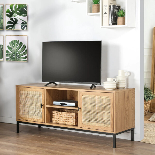 CaliCosy Tv-meubel met 2 deuren, rotan baldakijn en 2 nissen l120cm 2929854 large