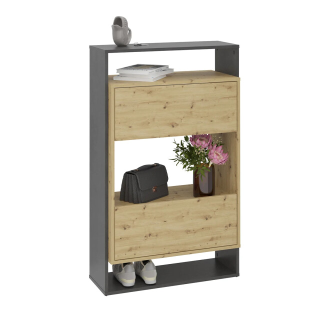CaliCosy Schoenenkast met 2 laden, eiken en donkergrijs decor, verona 2 l68,5 cm 2930034 large