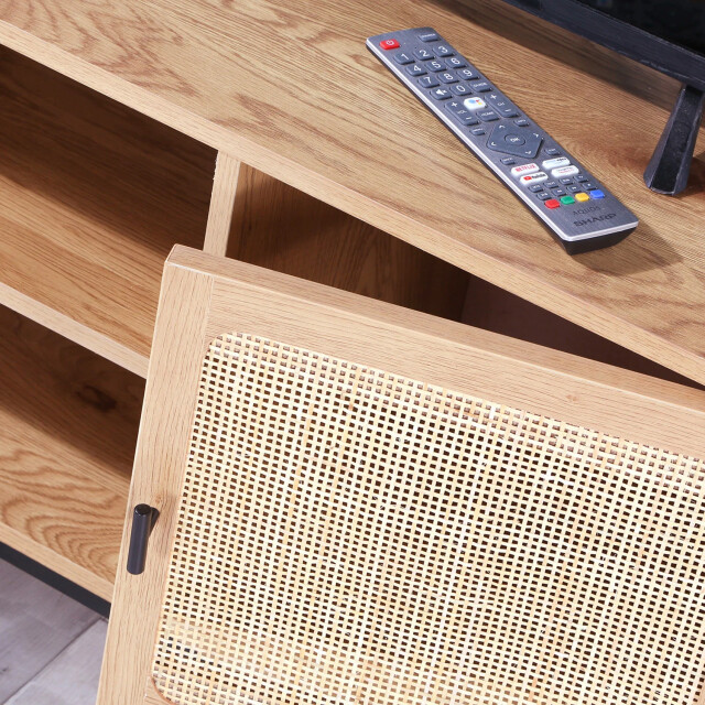 CaliCosy Tv-meubel met 2 deuren, rotan baldakijn en 2 nissen l120cm 2929854 large