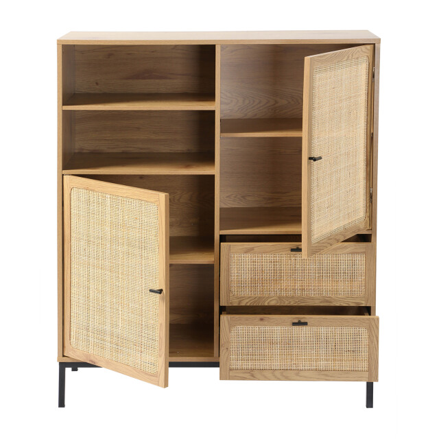 CaliCosy Hoge buffetkast met natuurlijke rotan fronten l100 x h120 cm jaya 2930194 large