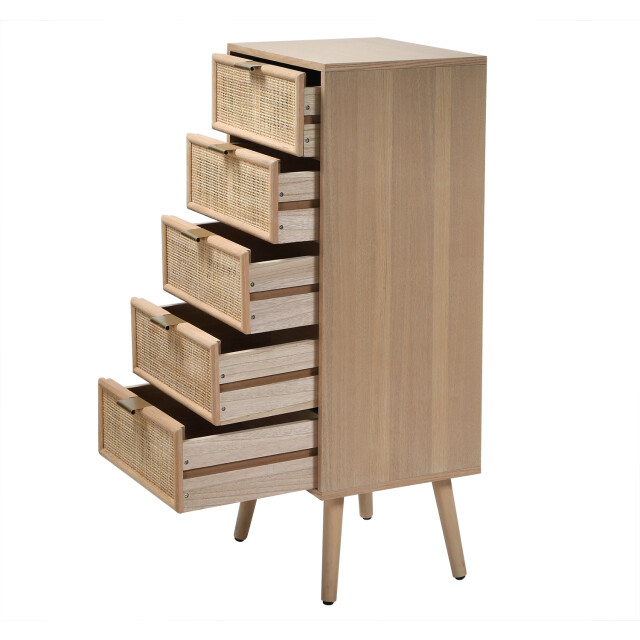 CaliCosy Ladekast met 5 lades en natuurlijke rotan voorkant l36,5 x h100,5 cm miya 2930095 large