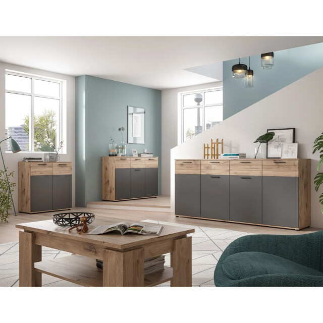 CaliCosy 1-lades en 3-deurs dressoir in antracietgrijs en nox eik l120 cm mason 2951209 large