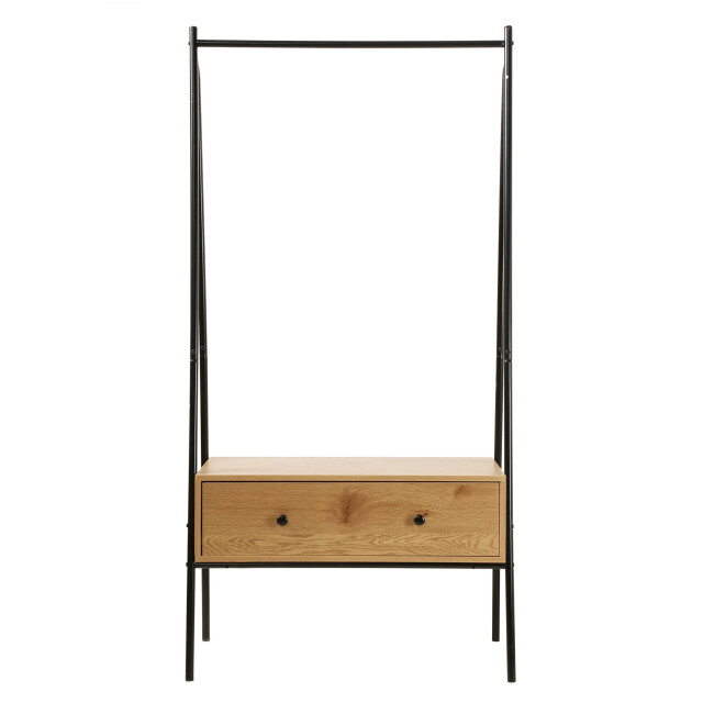 CaliCosy Zwart metalen kleerkast met 1 lade, eiken decor h170cm 2929795 large