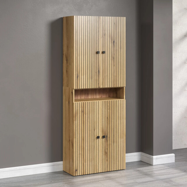 CaliCosy Dubbele geribbelde badkamerkolom met 4 deuren en 1 open vak l70 cm purebliss 3042527 large