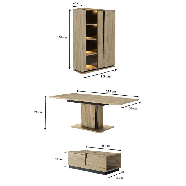 CaliCosy Samenstelling dressoir met 2 deuren met verlichting, met uitschuifbare eettafel 2930675 large