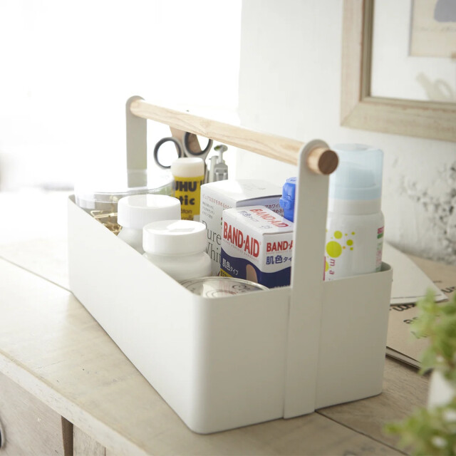 CaliCosy Opbergmand van wit metaal met houten handvat l29 cm 2929115 large