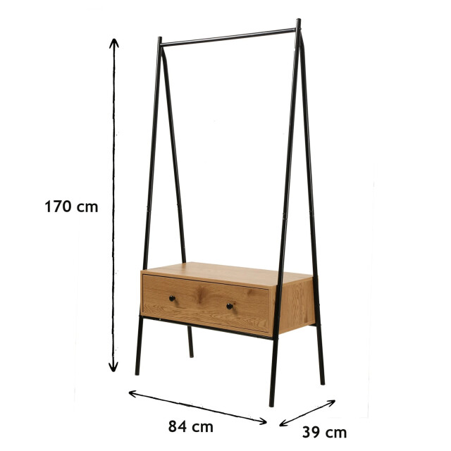 CaliCosy Zwart metalen kleerkast met 1 lade, eiken decor h170cm 2929795 large