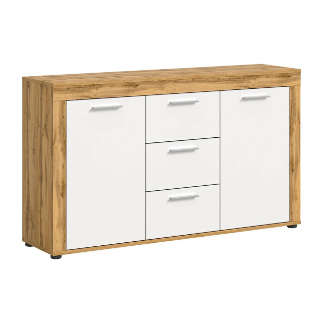 CaliCosy Eiken wit en wotan 2-deurs en 3-lades dressoir, l125 cm aosta 2951190 large