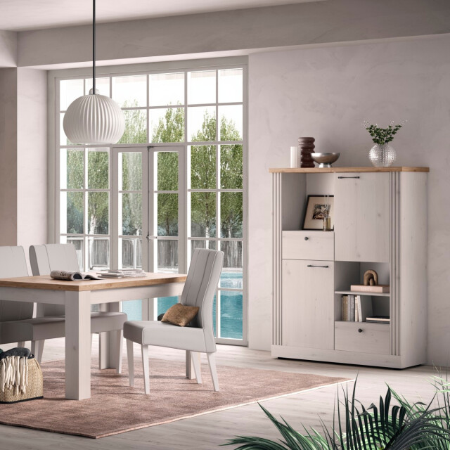 CaliCosy Hoge dressoir met 2 deuren, 2 laden en 3 nissen h160 cm country 3042328 large