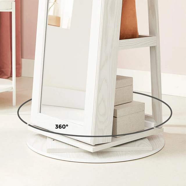 CaliCosy Draaibare staande 3-in-1 sieradenkast met grote spiegel en planken h160 cm 2930056 large