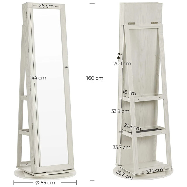 CaliCosy Draaibare staande 3-in-1 sieradenkast met grote spiegel en planken h160 cm 2930056 large