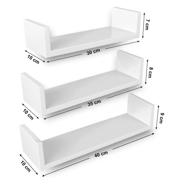 CaliCosy Set van 3 moderne wandplanken glanzend wit 2929376 large