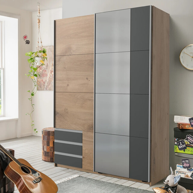 CaliCosy Kledingkast met 2 schuifdeuren waarvan 1 spiegel l135 cm 2937661 large