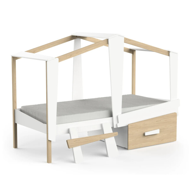 CaliCosy Lit cabane 90x200 avec tiroir blanc et décor chêne cabane 3042529 large