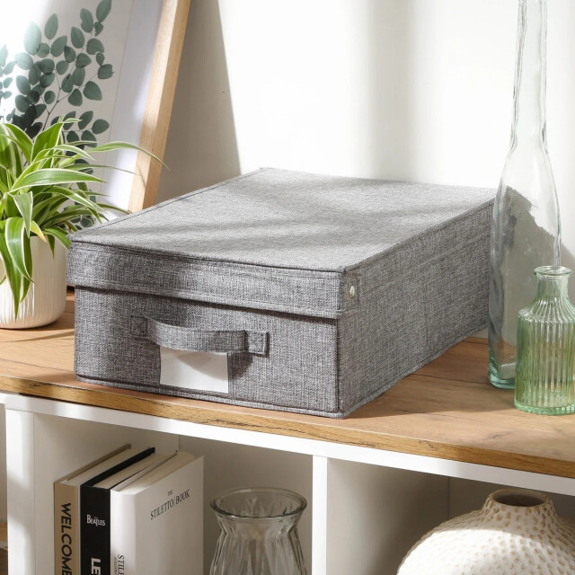 CaliCosy Opvouwbare opbergdoos met deksel van stof in linnenlook grijs l48 cm 3040130 large