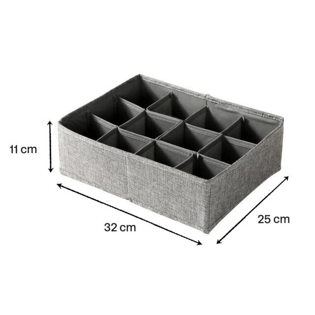CaliCosy Opvouwbare organizer met 12 vakken van stof in linnenlook grijs l32 cm 3040150 large