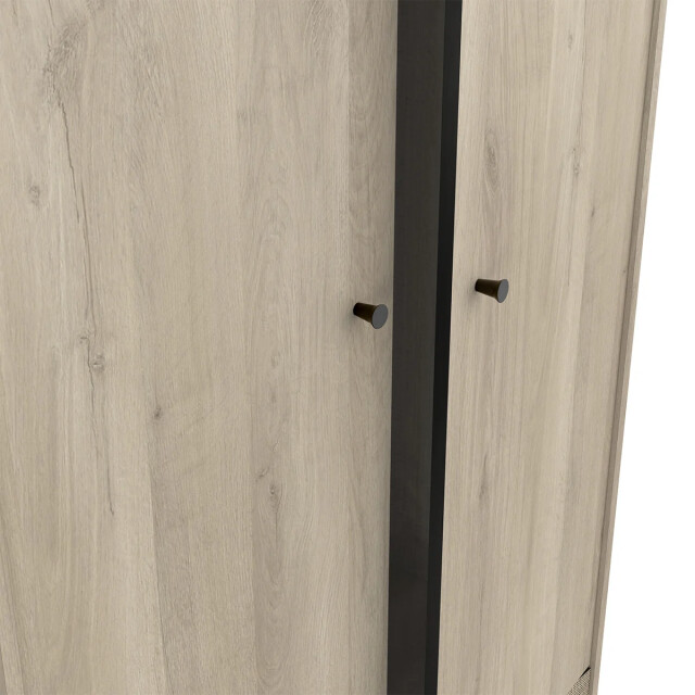 CaliCosy Kledingkast 2 deuren en 1 lade, eiken kronberg decor, rotan en mat zwart saïgon 2930077 large