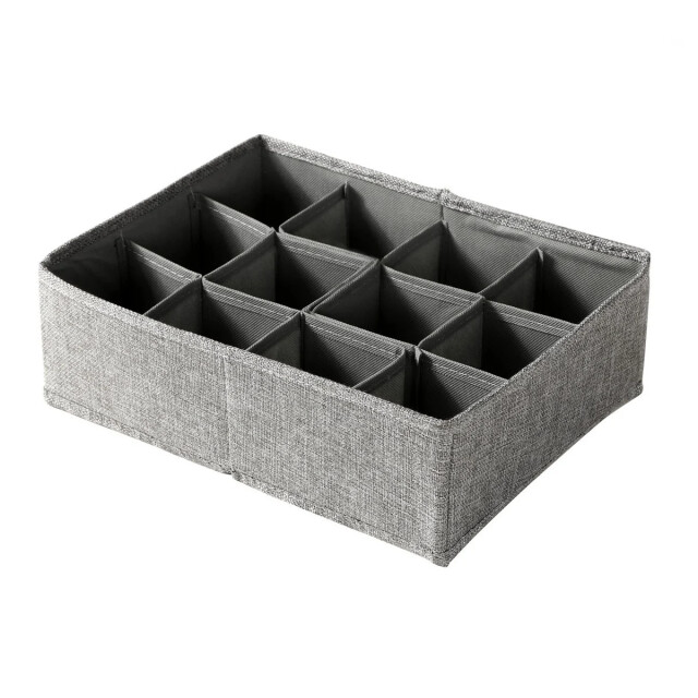 CaliCosy Opvouwbare organizer met 12 vakken van stof in linnenlook grijs l32 cm 3040150 large