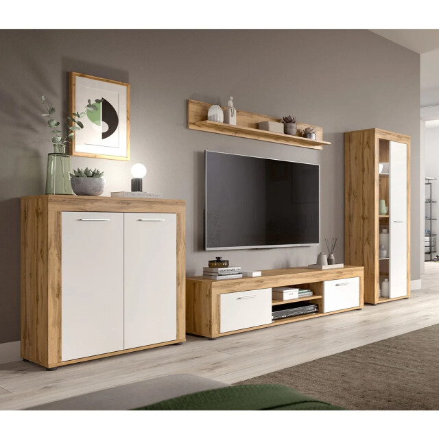 CaliCosy 1-deurs vitrinekast in wit en eiken wotan h159 cm aosta 2951191 large