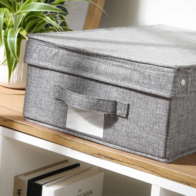 CaliCosy Opvouwbare opbergdoos met deksel van stof in linnenlook grijs l48 cm 3040130 large