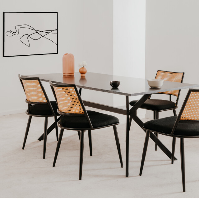 CaliCosy Set van 4 stoelen met natuurlijke vlechtwerk en zwart metalen frame l47 cm - 3011530 large