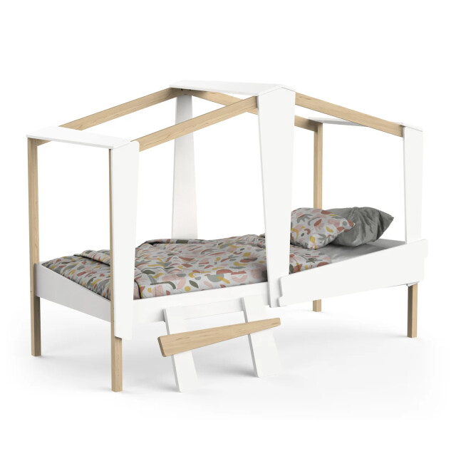 CaliCosy Lit cabane 90x200 avec tiroir blanc et décor chêne cabane 3042529 large