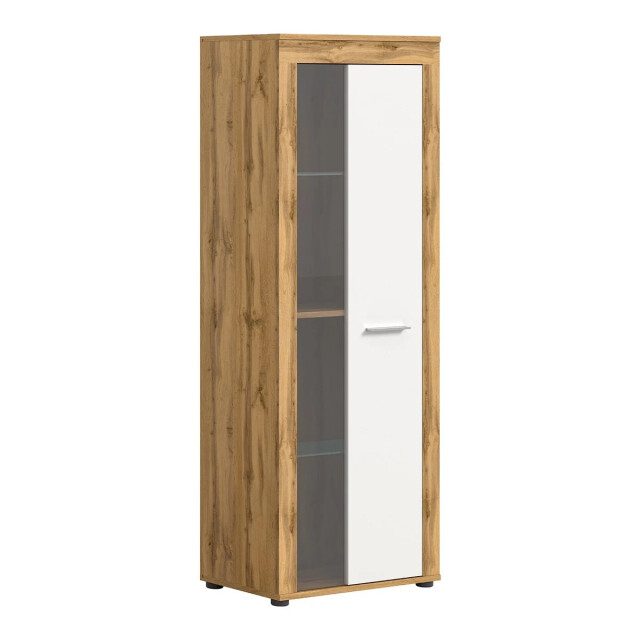CaliCosy 1-deurs vitrinekast in wit en eiken wotan h159 cm aosta 2951191 large