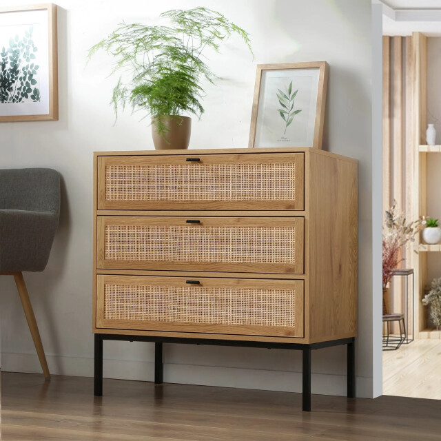 CaliCosy Ladekast met 3 lades en rotan front l80 x p39 cm jaya 2929990 large
