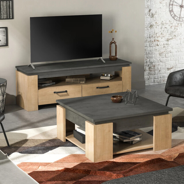 CaliCosy Tv-meubel 2 laden eiken en antracietgrijs decor austin l140 cm 2930070 large