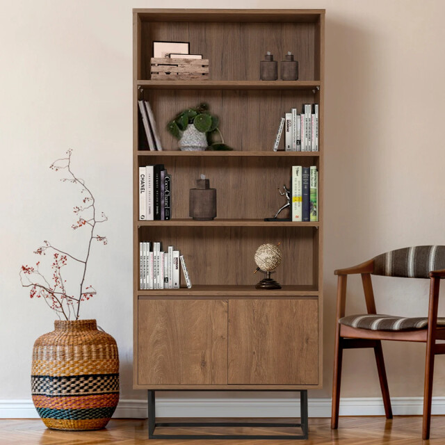 CaliCosy Plank met 3 planken en 2 deuren, walnootdecor, h182 cm rea 2931971 large