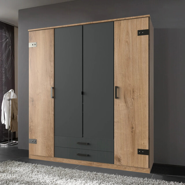 CaliCosy Kast met 4 deuren, eiken en grafietdecor l180 cm 2930629 large