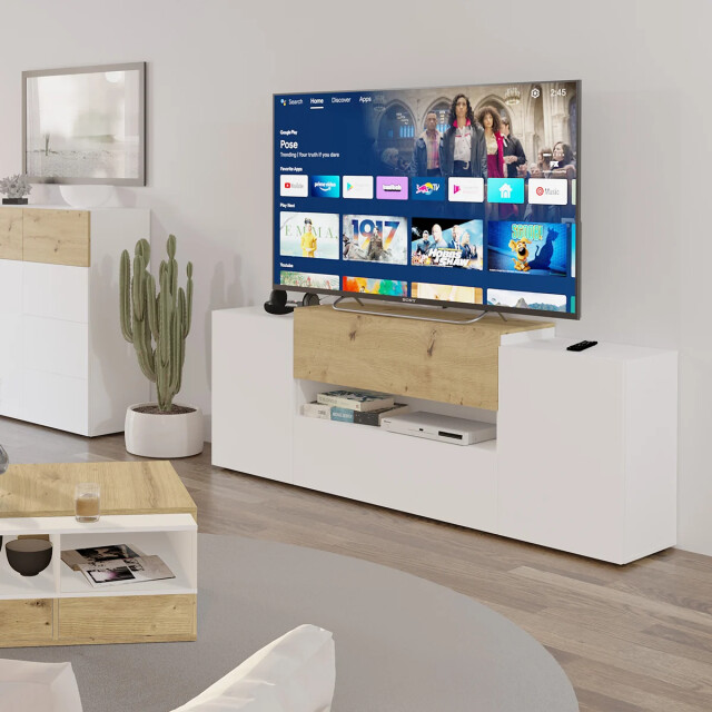 CaliCosy Tv-meubel 2 deuren 2 laden glanzend wit en eiken ambacht olpe l182 cm 2930030 large