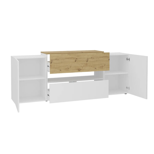 CaliCosy Tv-meubel 2 deuren 2 laden glanzend wit en eiken ambacht olpe l182 cm 2930030 large