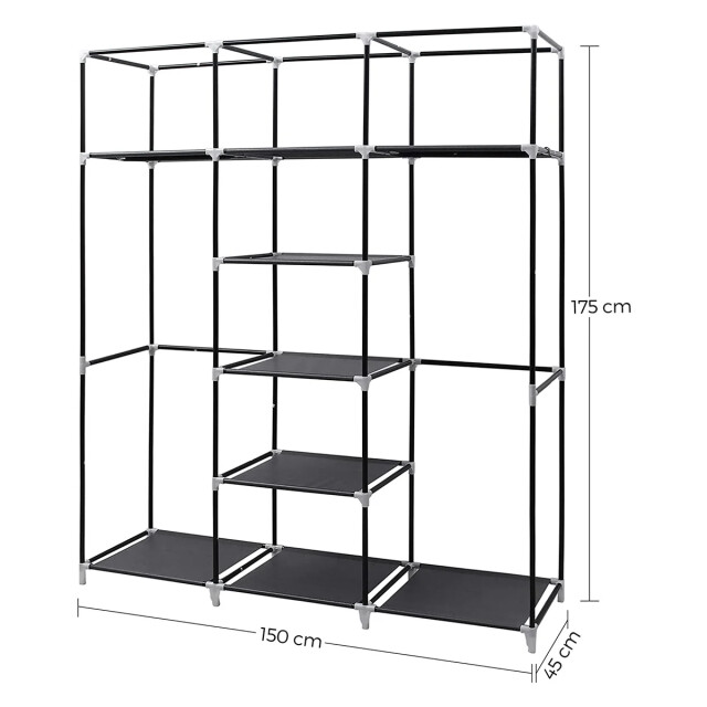 CaliCosy Opvouwbare zwarte stoffen opbergkast met kledingrek l150 cm 2931729 large