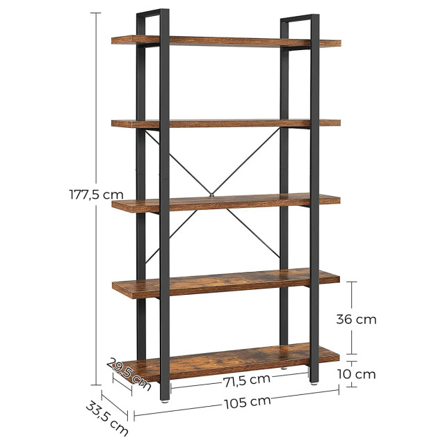 CaliCosy Boekenkast met 5 niveaus van metaal en houtlook l105 x 177,5 cm 2931930 large