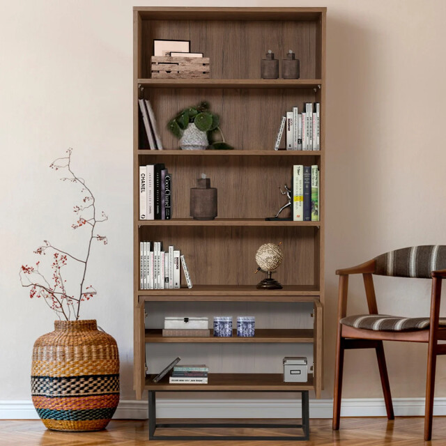 CaliCosy Plank met 3 planken en 2 deuren, walnootdecor, h182 cm rea 2931971 large